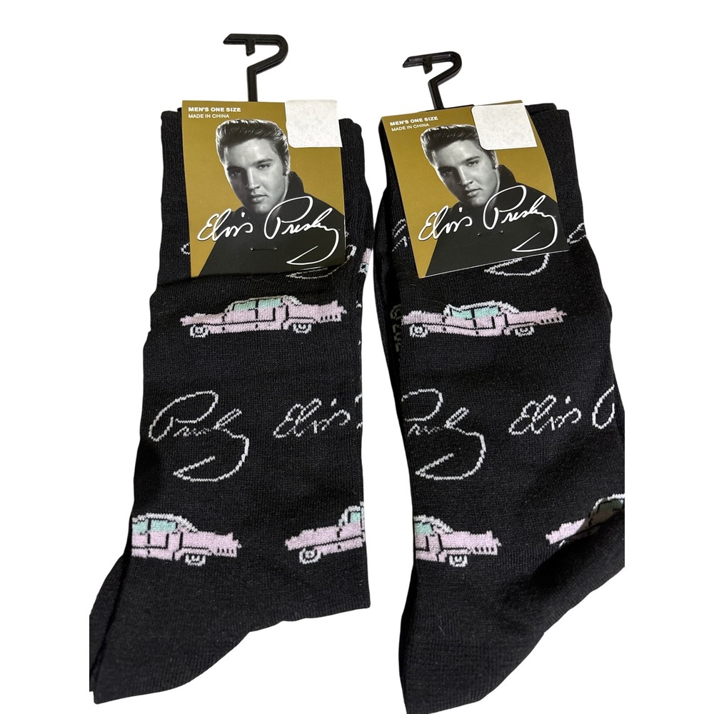 Elvis Presley Socks Mens One Size Black Pink Car Signature Official Merchandise